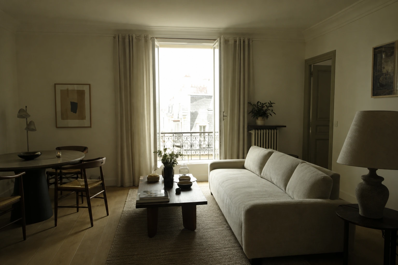 Appartement parisien avant retouche, fortement sous-exposé et avec une fenêtre surexposée